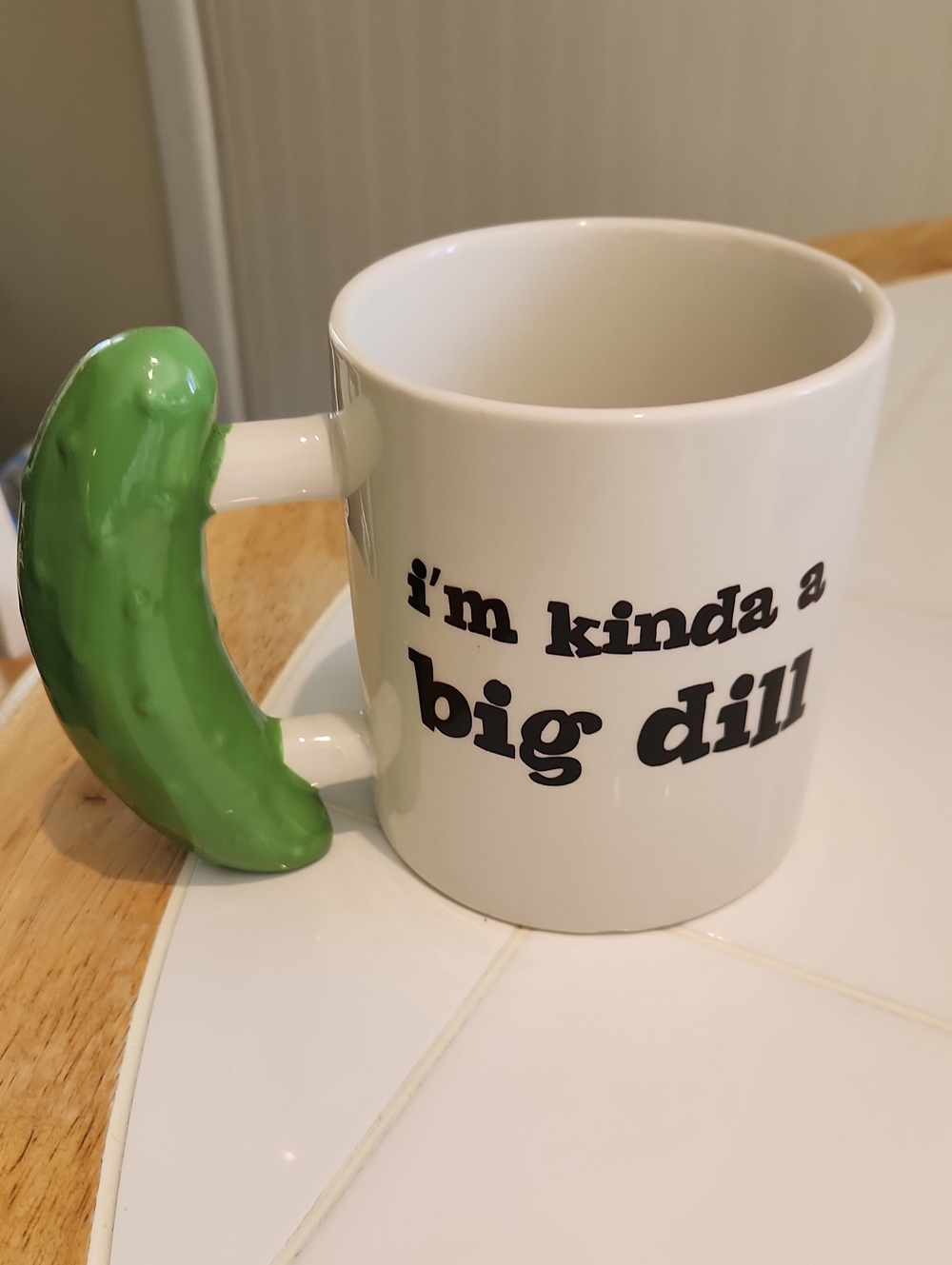 Big Dill Ceramic Mug with Green Pickle Handle - Humorous Home Dining Mug